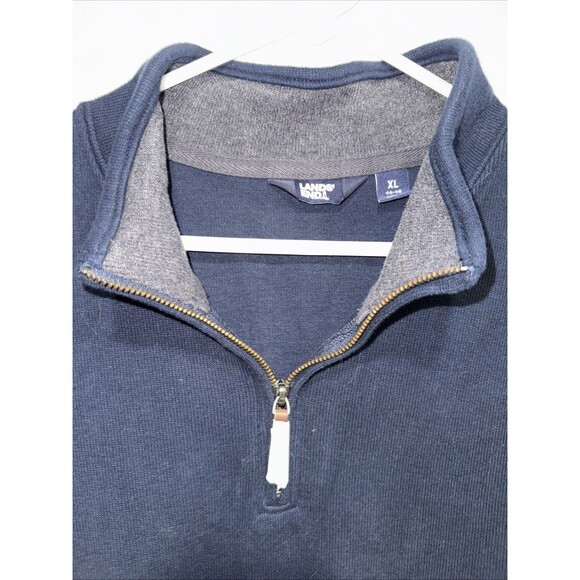 Lands' End Men's XL Charcoal Blue Quarter Zip Knit Ski Layer Pullover Sweater - Picture 2 of 5